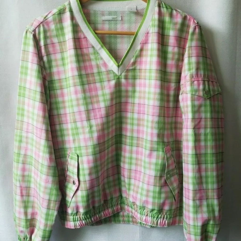 LIZ GOLF Jacket Pullover Wind Breaker XL Plaid